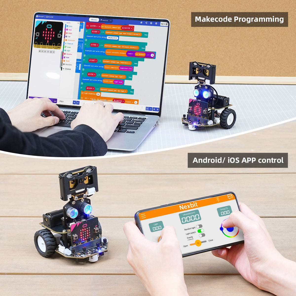 AI Vision Robot Nexbit, micro:bit Programming Educational Robot, Support WonderCam Smart Vision Module